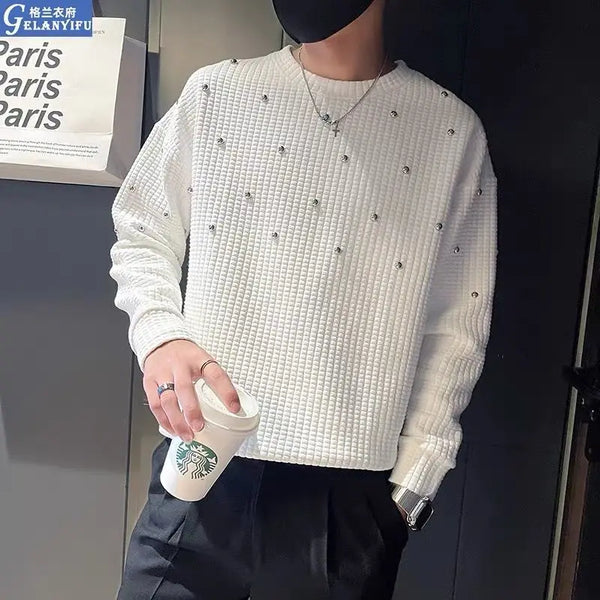 varsity flame knitwear, statement sweater, cozy knitwear for men, oversized grunge aesthetic winter top