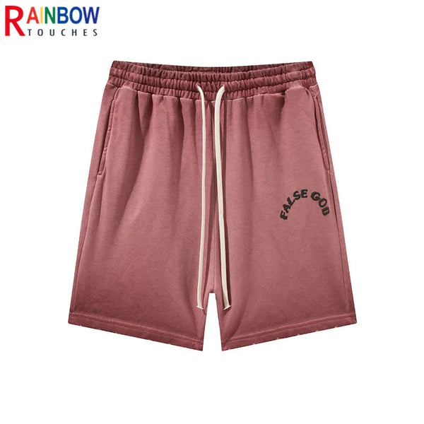rainbowtouches brand summer men shorts gradient foam printing washing high street sport candy color casual comfortable boy pants relaxed fit shorts