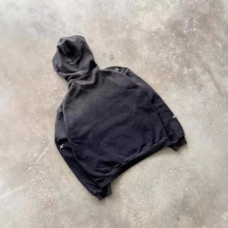 Y2k Winter Long Sleeved Hoodie Sweatshirt Oversized Winter Clothes Streetwear Y2k Vintage Punk Graffiti Print Top School Ootd