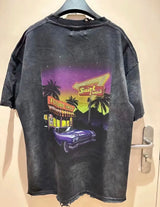 24ss Saint Louis Future Vintage Retro Print High-Street Cotton Short Sleeve Washed Distressed Tops T-Shirt For Summer