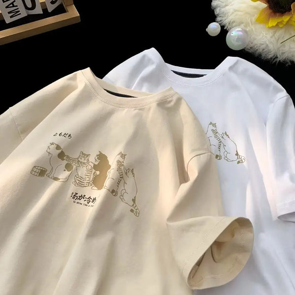Sadcore Tribal flames – Summer Men And Women Trendy Personalized Cat Print Round Nec