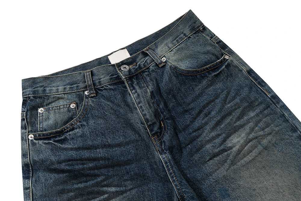 distressed washed blue dirty frayed baggy denim trousers for men and women straight hip hop loose casual jeans oversized vintage washed jeans