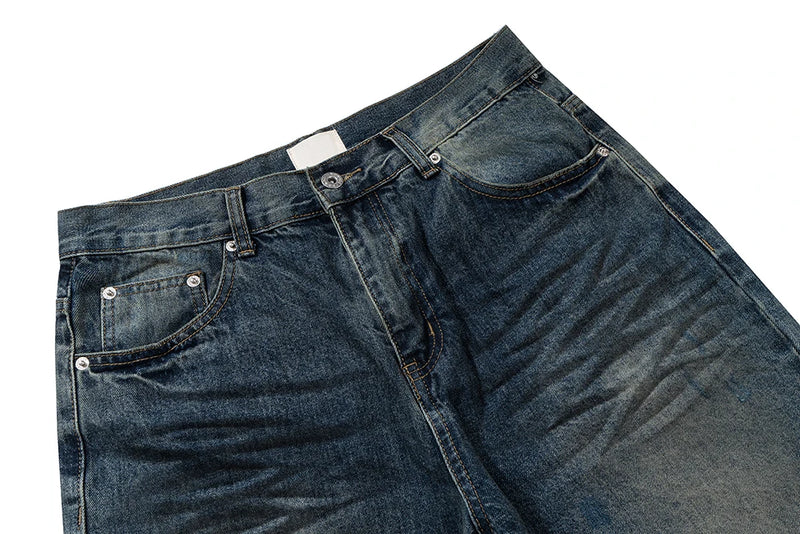 distressed washed blue dirty frayed baggy denim trousers for men and women straight hip hop loose casual jeans oversized vintage washed jeans
