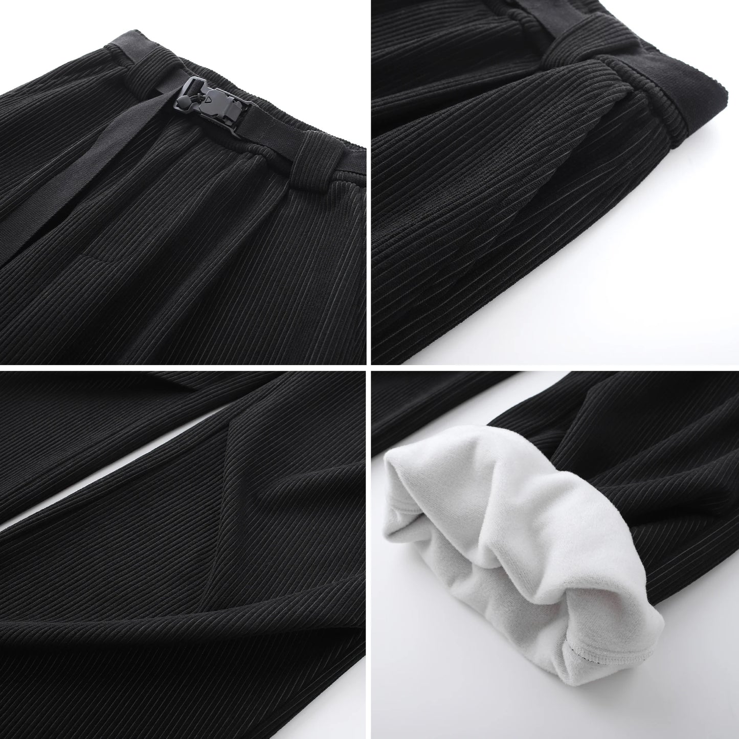winter mens wide leg straight sweatpants korean fashion warm fleece track pants male casual thermal trousers with long belt casual joggers