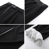winter mens wide leg straight sweatpants korean fashion warm fleece track pants male casual thermal trousers with long belt casual joggers