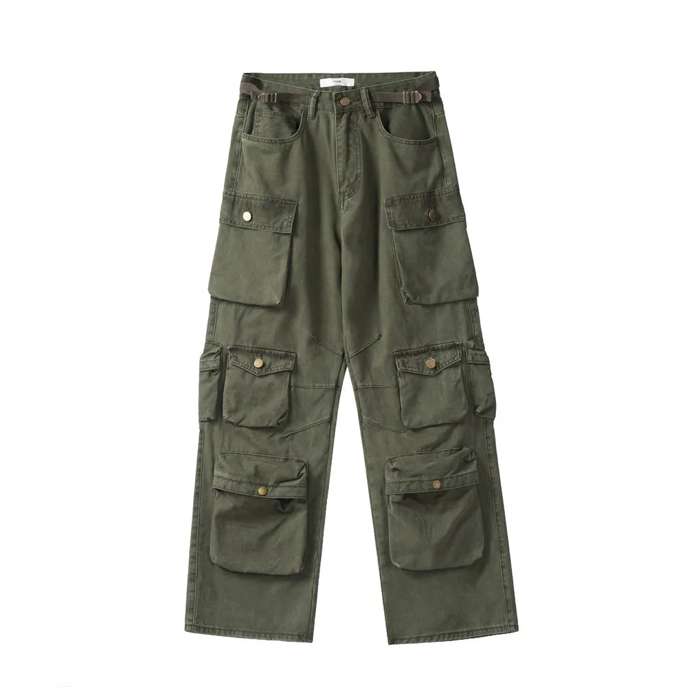 new multi pocket heavy industry washed cargo pants mens high rise loose y2k vintage streetwear oversized straight leg jeans combat utility trousers