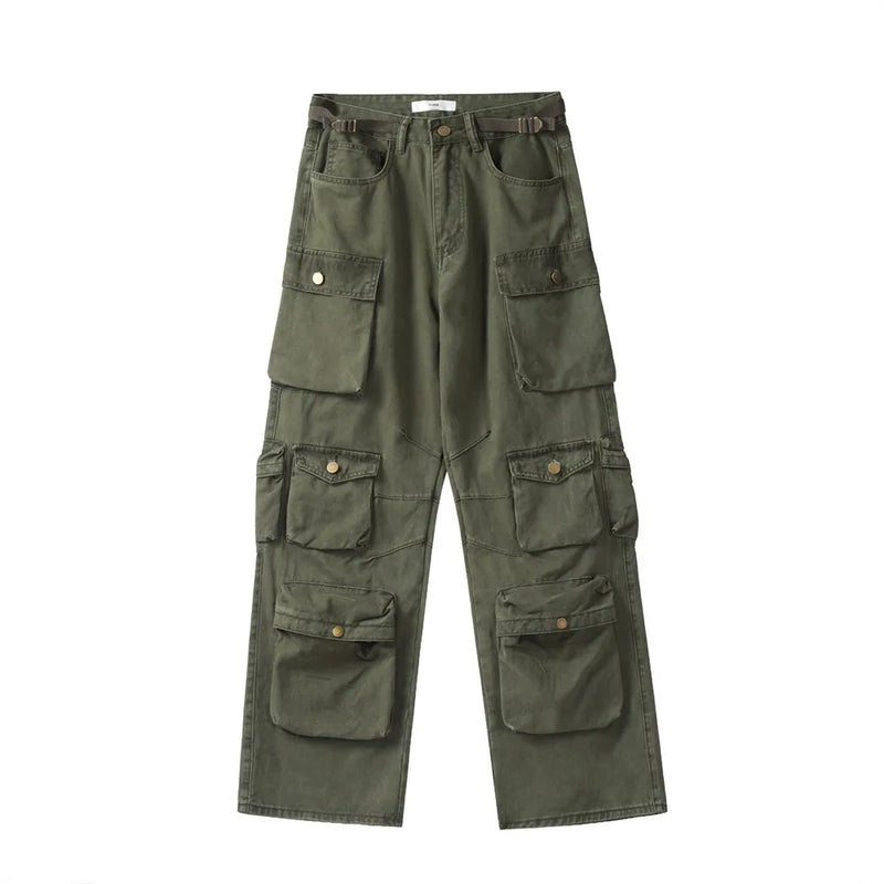 new multi pocket heavy industry washed cargo pants mens high rise loose y2k vintage streetwear oversized straight leg jeans combat utility trousers