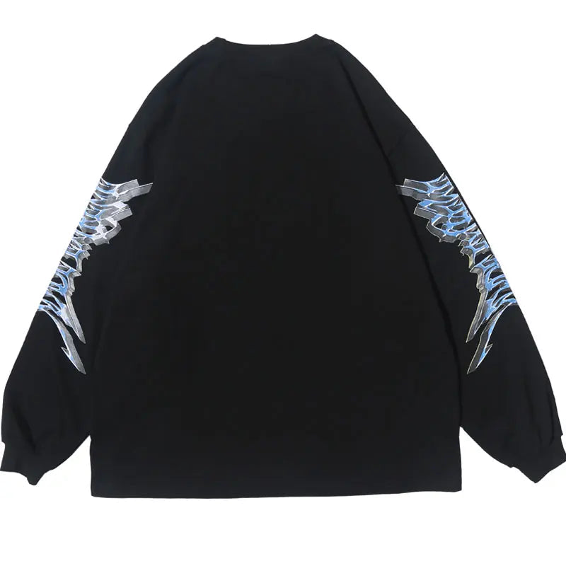 Glitchcore Fashion – Gonthwid Creative 3D Angel Print Long Sleeve Tees Shirts Str – Modern Streetwear for Everyone