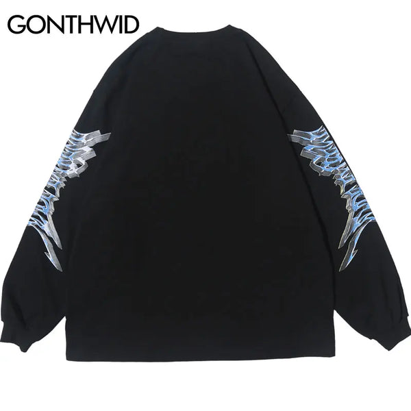 Glitchcore Fashion – Gonthwid Creative 3D Angel Print Long Sleeve Tees Shirts Str – Modern Streetwear for Everyone
