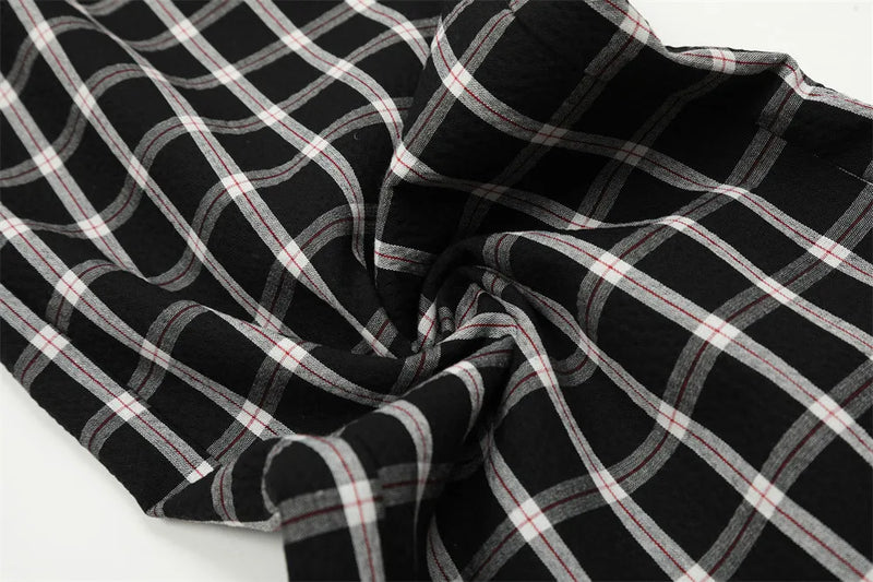 men women american streetwear fashion loose plaid wide leg straight pant boyfriend button down sports casual pants trousers unique default style 1432