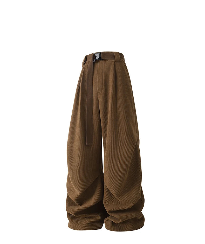 winter mens wide leg straight sweatpants korean fashion warm fleece track pants male casual thermal trousers with long belt unique joggers style 1088