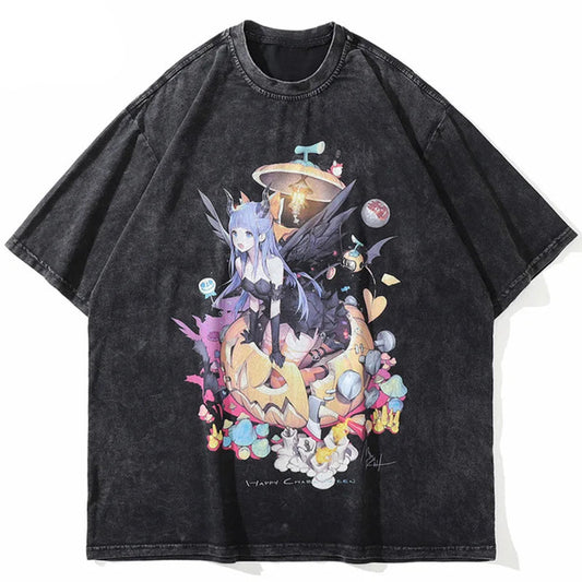 Skatercore Oversized shirt – Aolamegs Mens T Shirt Letter Printed Anime Esthetics Graphic