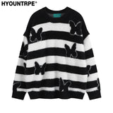 fashion striped sweaters women casual botton open sleeves butterfly knitted streetwear y2k warm furry o neck pullover knitwear - trendy hip hop fashion hoodie, high quality cotton hoodie, vintage look oversized hoodie