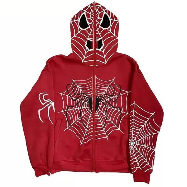 Mens Clothing Warm Harajuku Vintage Spider Web Red Graphic Hoodies Gru