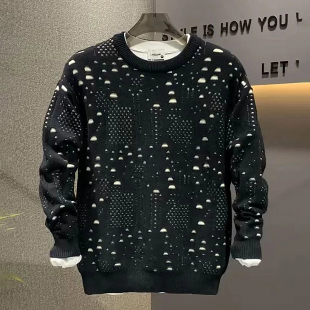 oversized flame knit top, unisex streetwear inspired by 2025 fashion trends, mens fashion layer for modern streetwear collect