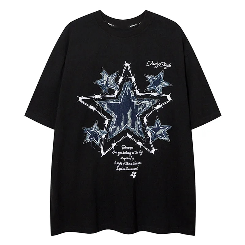 Trapwear Crying angel – Men Short Sleeve T Shirts Embroidery Star Patchwork Tees Str