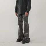 american tie dyed washed flared jeans european and american streetwear ripple design mens trendy distressed flare denim pants unique jeans style 469