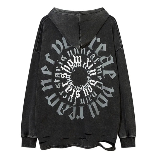 vaporwave aesthetic drop featuring fashion letter printed hoodie hip hop retro washed bottom ripped sweatshirt streetwear men hooded warm fleece loose tops hoodies