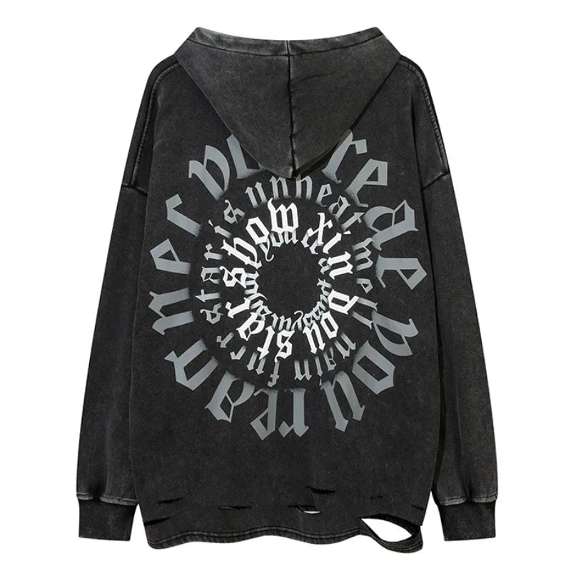 vaporwave aesthetic drop featuring fashion letter printed hoodie hip hop retro washed bottom ripped sweatshirt streetwear men hooded warm fleece loose tops hoodies