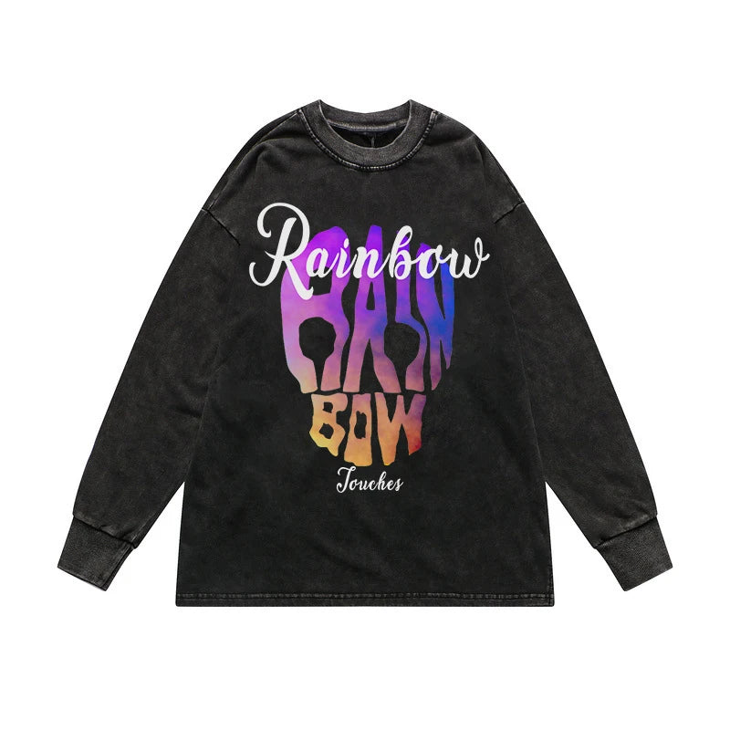 Rainbowtouches Men's Vintage Clothes Fashionable Skulls High Street Stylish Printed Cotton Graphic Occident Style Loose Shirt