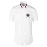 New 2021 Luxury Men Classic Embroidered stars stripes Ribbon Fashion Cotton Casual Shirts Shirt High Quality Short Sleeves A118