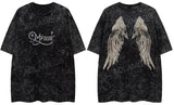 Vaporwave Broken heart – Men Retro T Shirts Rhinestone Wing Washed Short Sleeve T Shi