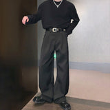 mens casual suit trousers buckle decoration british straight pants streetwear fashion niche commuter pants mens clothing 2024 unique default style 95