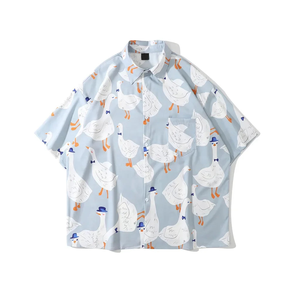 Dark Icon Full Prined Oversized Men's Shirt Short Sleeve Summer Streetwear Shirts for Men