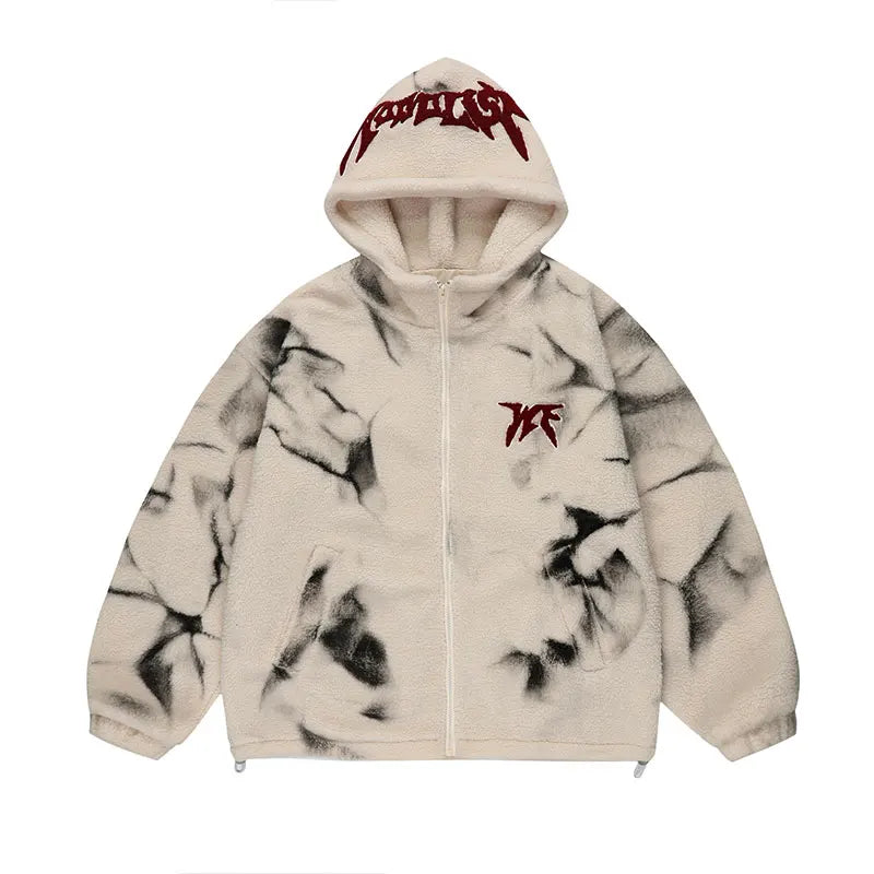 mens harajuku graffiti fleece jackets and coats letter embroidery hairy zipper outerwear warm streetwear parkas bomber jacket - variant style 57dc2f for streetwear fashion