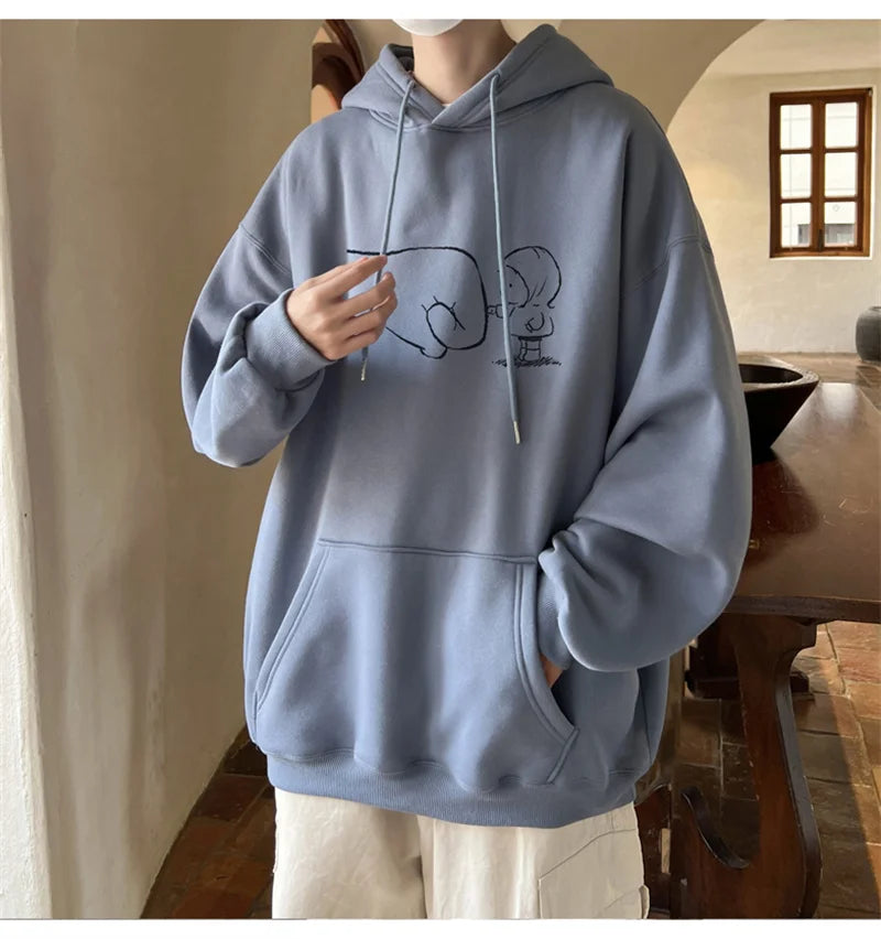 Funny Cartoon Fist Bump Kawaii Graphic Hoodies For Men Y2K Streetwear Oversized Pullover Sweatshirts Hombre Fleece Clothing