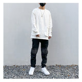 high street white knee pleated vertical stripe elastic fit skinny jeans male casual small leg jeans pants slim mens clothing unique jeans style 3666