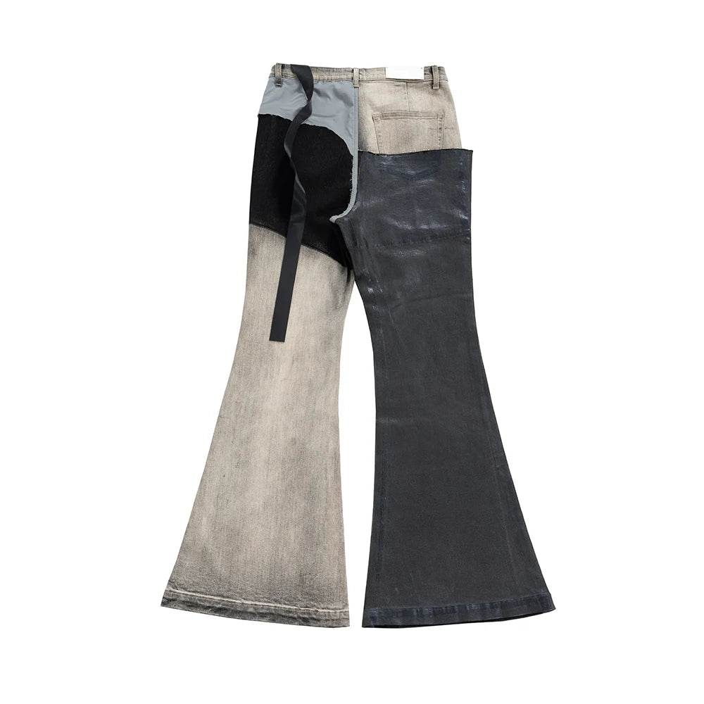 ro style ribbons patchwork gradient stacked wax pants unisex straight streetwear baggy y2k flare jeans oversized loose cargos 2 unique cargo style 670