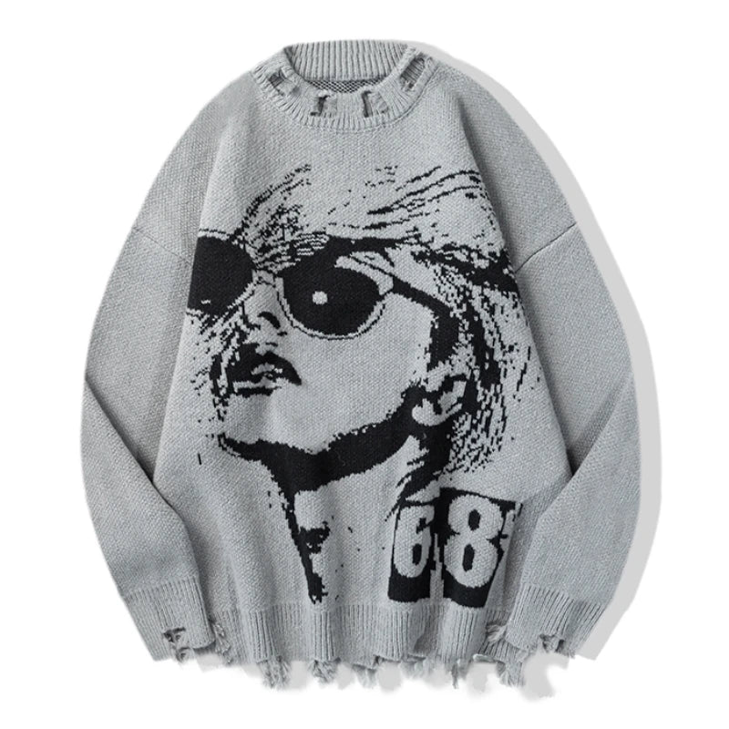 hip hop knitted oversized sweater men autumn winter o neck long sleeve pullover streetwear casual loose sweaters jumper knitwear - gothic aesthetic hoodie for winter, unisex casual winter pullover, 2025 streetwear drop