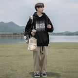 2024 New Graffiti Letter Print Hooded Fleece Sweatshirt For Men Loose