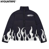 Hip Hop Fire Printed Jacket Parka Streetwear Mens Windbreaker Harajuku New Cotton Padded Zipper Coat Outerwear Hipster black  - variant style ef4b76 for streetwear fashion