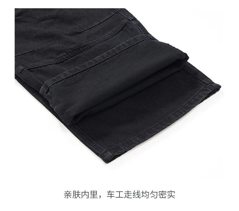 men american streetwear fashion loose casual hip hop wide leg black denim baggy jeans pants man y2k cargo jeans trousers unique cargo style 2330