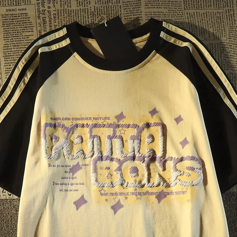 Y2k Oversized shirt – American Summer Trend Personalized Letter Print Raglan Short