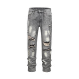 distreesed frayed painted casual baggy jeans for men ripped streetwear washed gray denim trousers oversized unisex hole cargos multi-pocket cargos