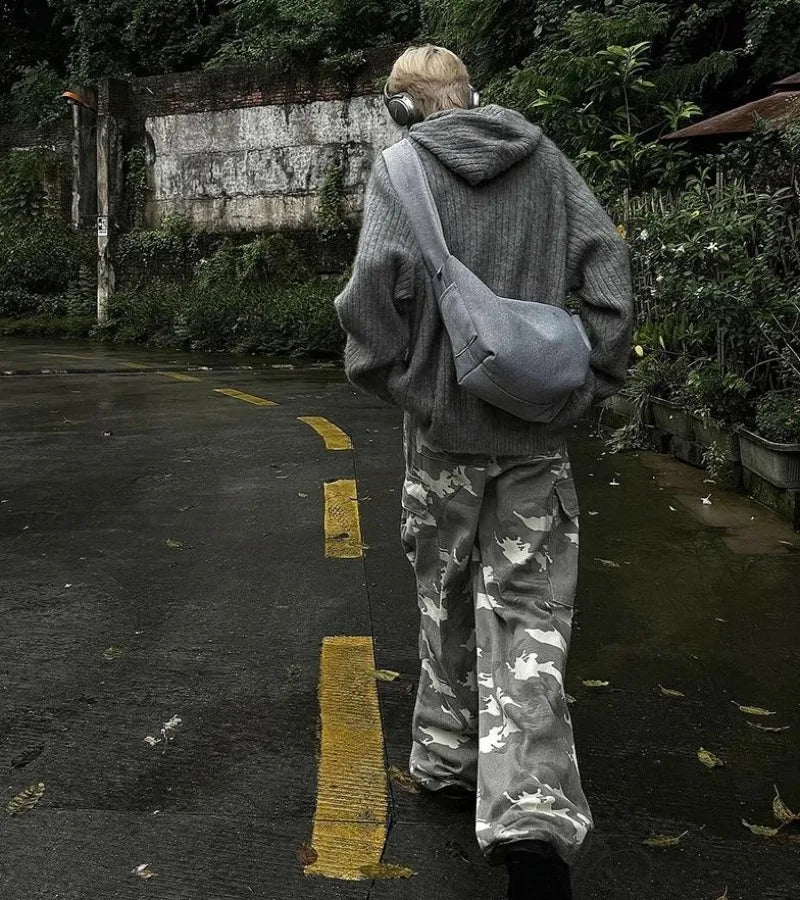 varsity flame knitwear, statement sweater, cozy knitwear for men, oversized grunge aesthetic winter top
