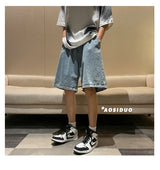 Korean Style Summer Men's Black Wide Leg Denim Shorts 2023 New Fashion Casual Baggy Short Jeans Male Brand Clothes