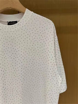 BALCG Style Original Heavy duty Starry Sky Washed Olded Starry Sky Rhinestone Oversized Loose Short sleeved T-shirt White
