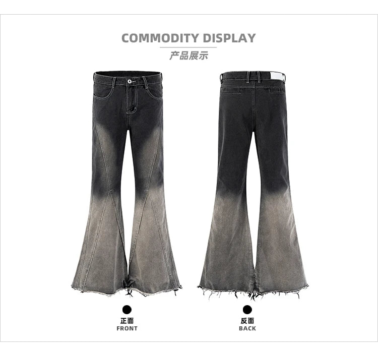 black gray gradient slim jeans floor mop flared pants high street new trendy fashionable hip hop washed vintage mens jean pants unique jeans style 909