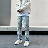 mens high street denim jean pants new casual blue slim ripped holes straight zipper jeans trousers hip hop streetwear joggers unique joggers style 758