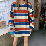 Harajuku Vintage print – Women T Shirts Striped Sweatshirt Thin Tops 2024 Spring Wome