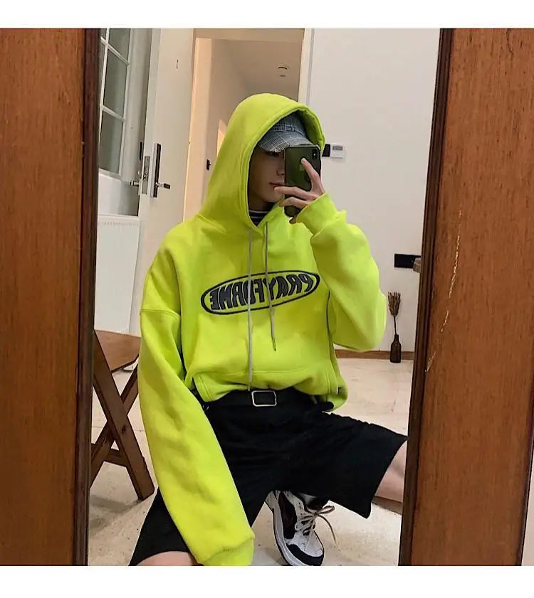 Trendy American Ins Green Hooded Sweatshirt for Men in Autumn 2024 New Trendy Brand Loose Y2K