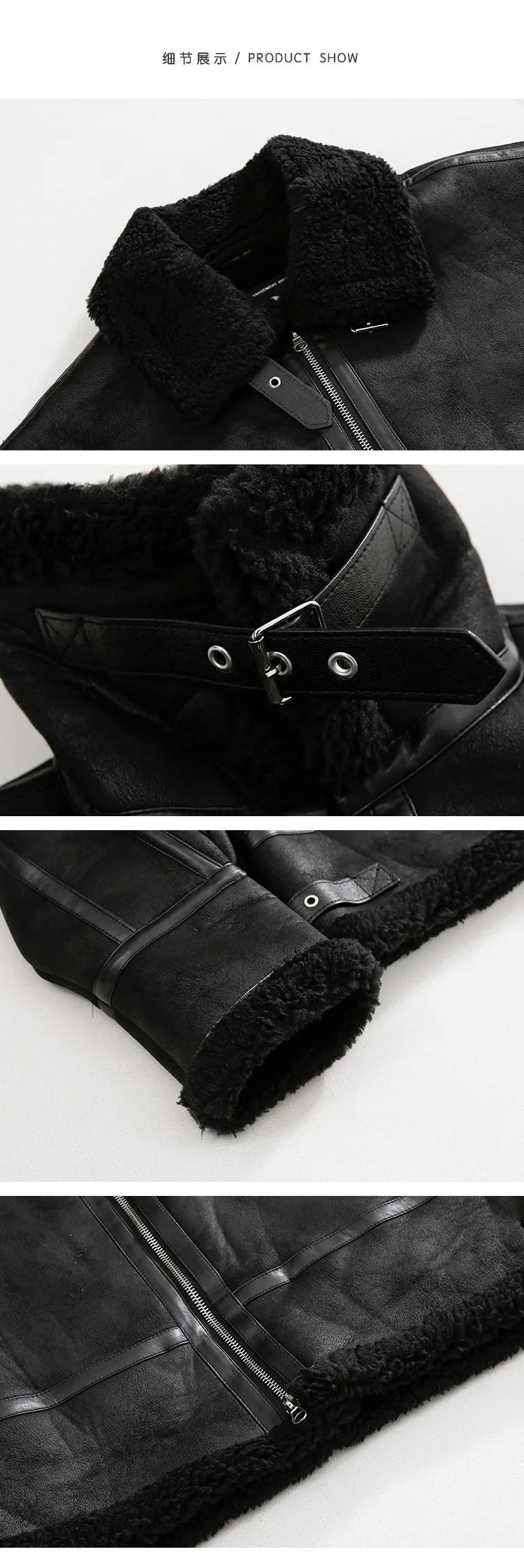 Winter Fur One-piece Cotton-padded Coat Men's Winter Korean-style Loose Suede Deer Leather Lambskin Motorcycle Leather Jacket