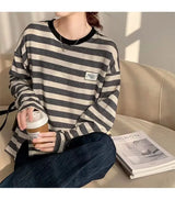 Y2k Vintage print – Design Niche Slit Striped Bottoming Shirt Women Autumn And W