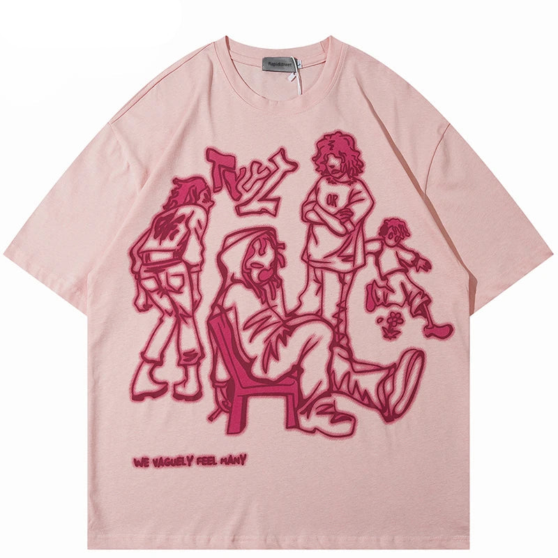 Skatercore Aesthetic print tee – 2023 Harajuku Cartoon Girl Cat Japanese Kanji Graphic T Shir