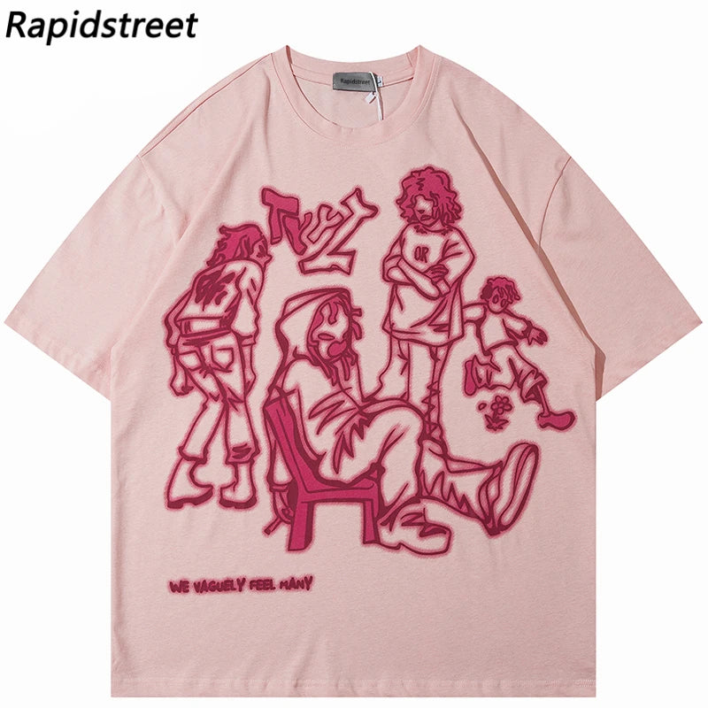 Skatercore Aesthetic print tee – 2023 Harajuku Cartoon Girl Cat Japanese Kanji Graphic T Shir