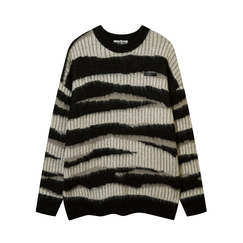 korean hip hop set men striped vintage knit sweater drawstring big pocket cargo pants 2 pcs set spring college casual suit 2024 unique cargo style 4877